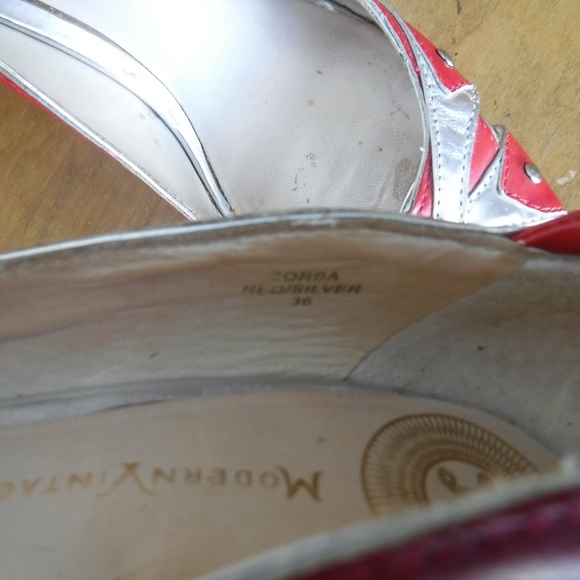 Modern Vintage Zorba Red Silver Heels Italy 36 6 - Picture 6 of 7